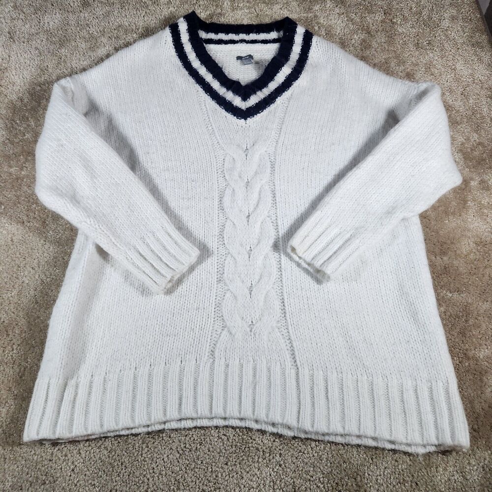 Aerie Sweater Womens Medium White Cable Knit Pullover Sweater Wool Blend - Picture 1 of 8